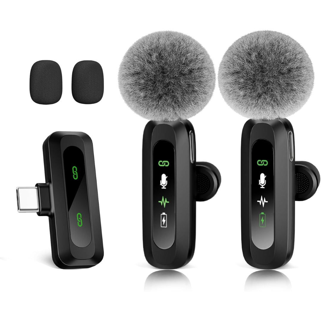 2-Pack Mini Clip on Microphone With LED Display