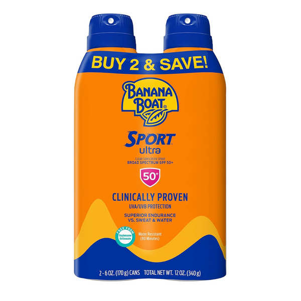 Banana Boat Sport Ultra SPF 50 Sunscreen Spray Twin Pack, 6oz Each