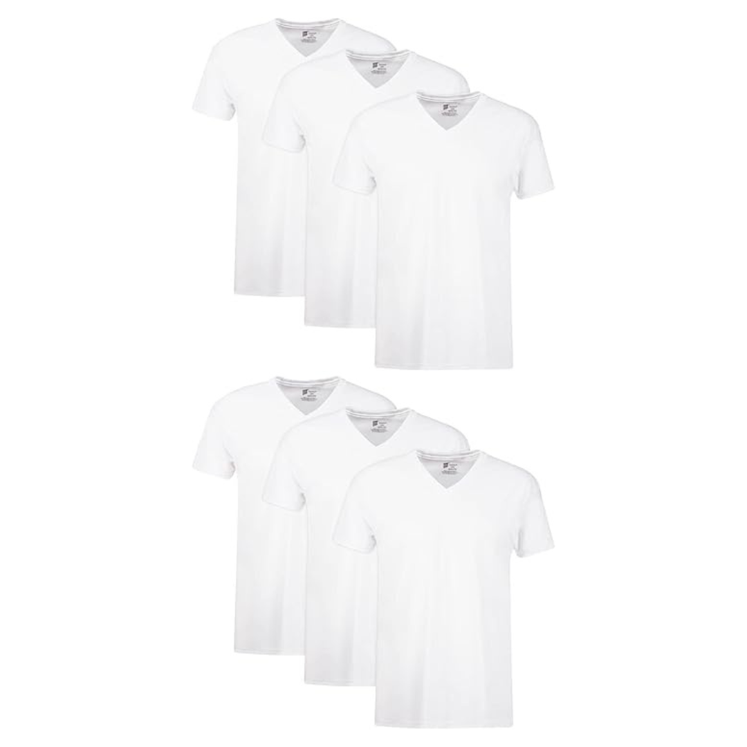 Hanes Mens Cotton, Moisture-wicking V-neck Tee Undershirts (6 Pack)