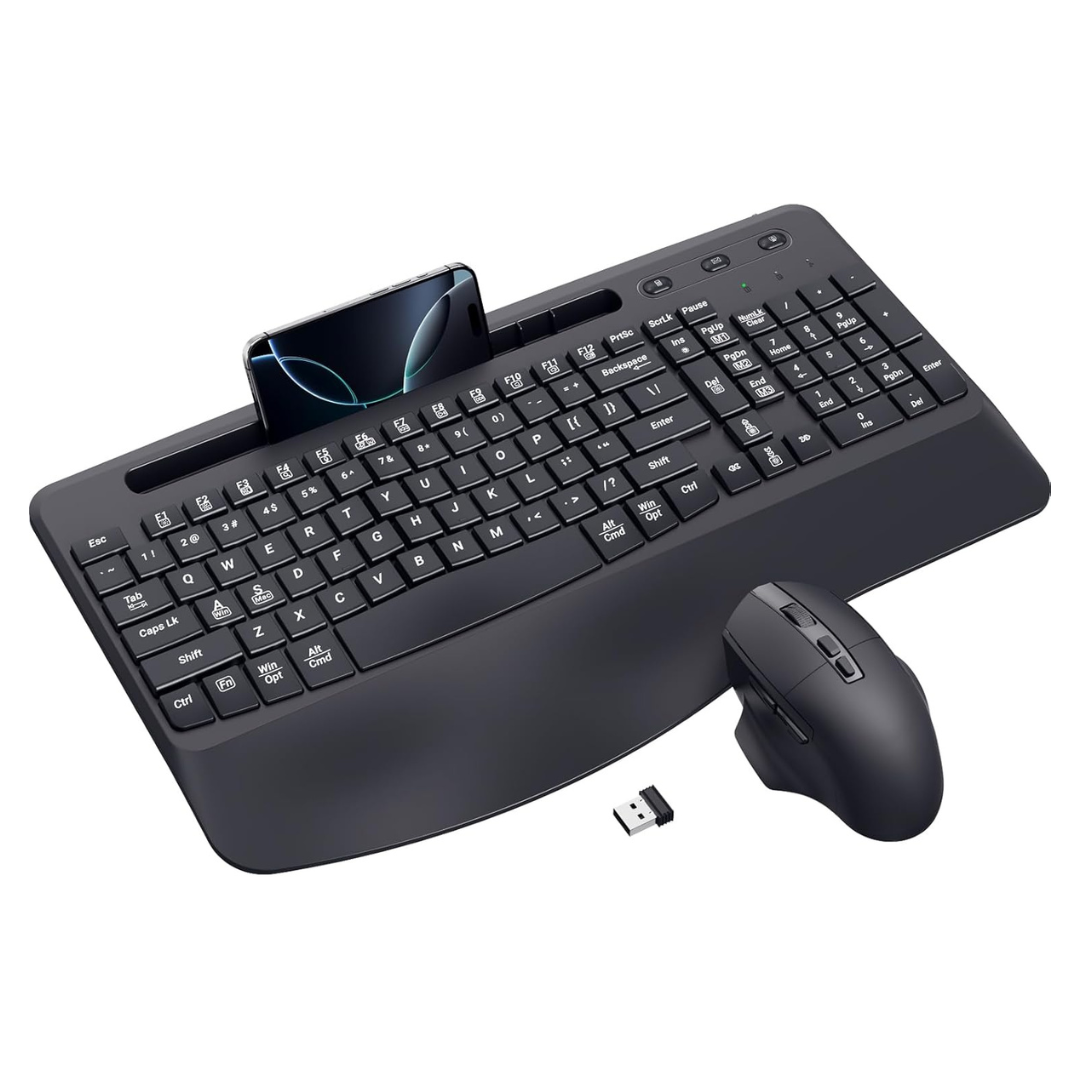 Veilzor Ergonomic Design Wireless Keyboard & Mouse W/Phone/Tablet Holder