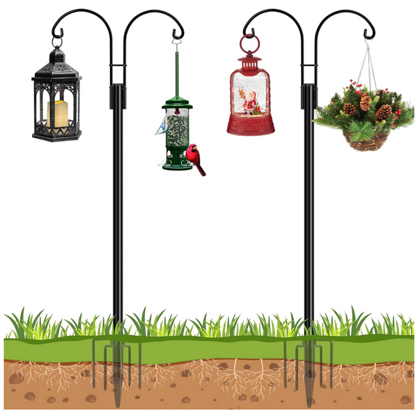 2-Pack 76" Garden Pole With 5 Base Prongs Planter Double Shepherds Hooks