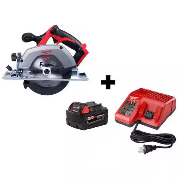 Milwaukee M18 18V Lithium-Ion Cordless 6-1/2 in. Circular Saw W/ M18 Starter Kit (1) 5.0Ah Battery & Charger