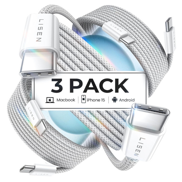 3-Pack Lisen 60W 3.3-Ft USB-C Fast Charging Charger Cable