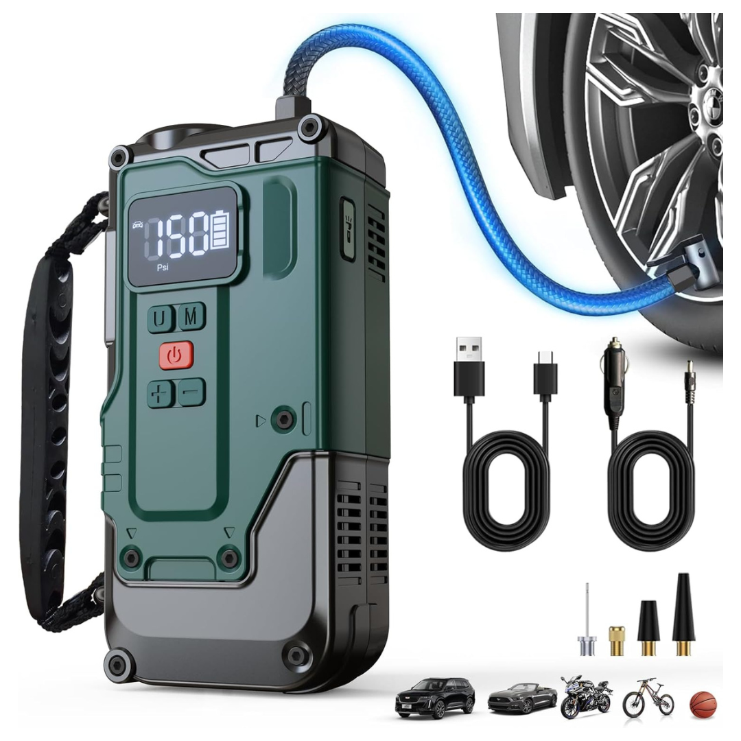 8000mAh 12V DC Cordless Tire Inflator Portable Air Compressor