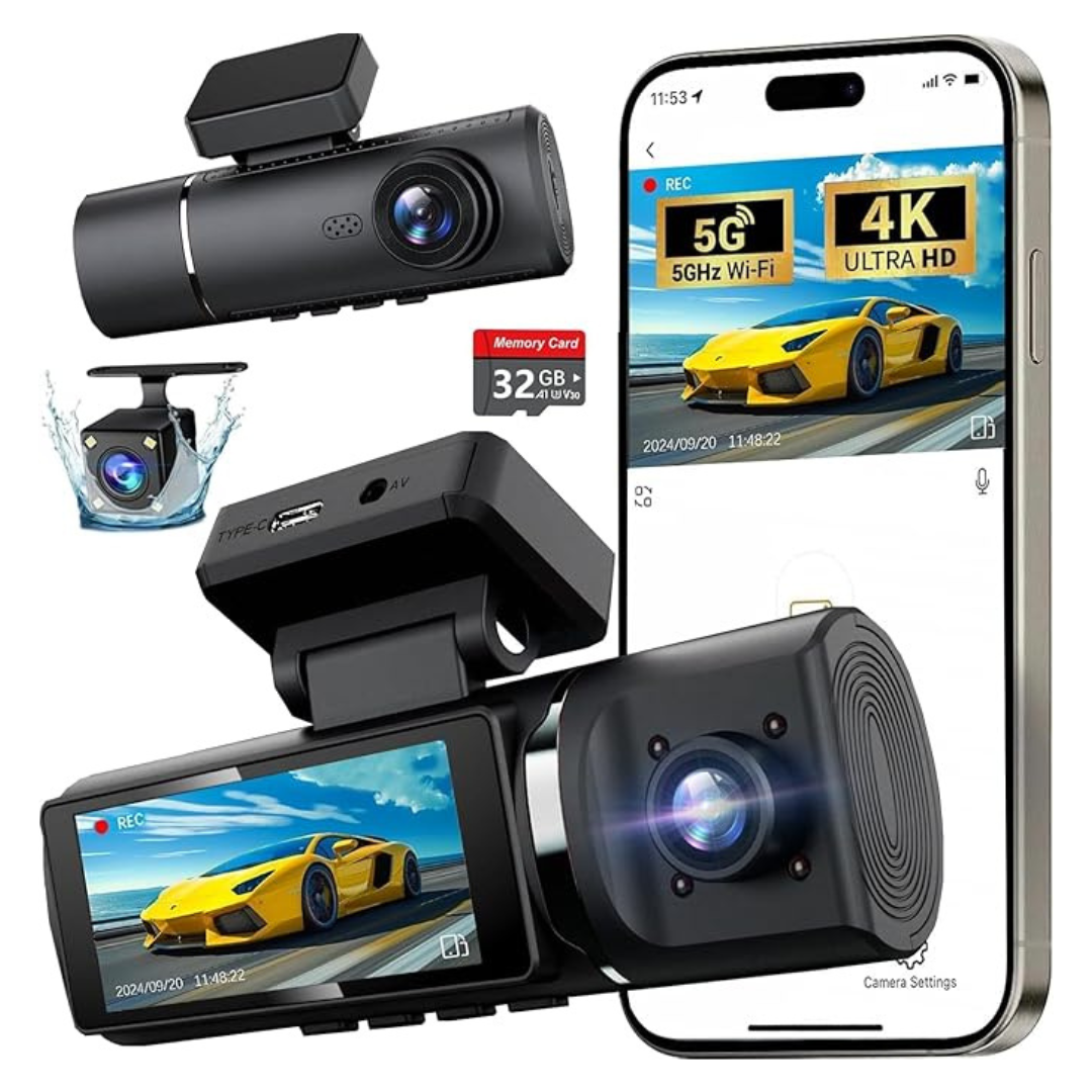 1080p 3 Channel 4K Dash Cam Rear And Inside With 32GB Card