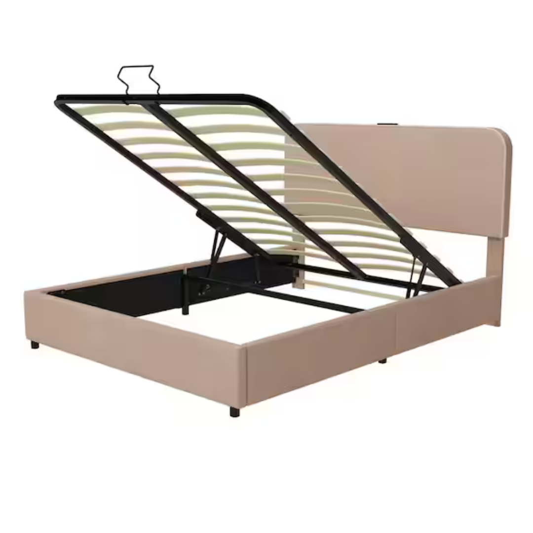 Harper & Bright LED Queen Upholstered Platform Bed W/Hydraulic Storage