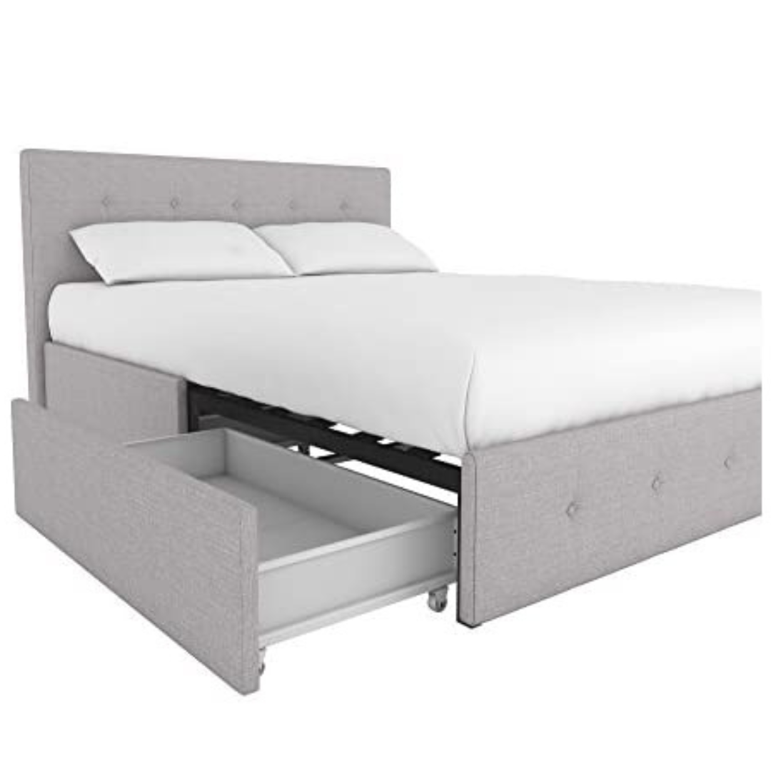 DHP Rose Upholstered Platform Underbed Storage Drawers Queen Bed