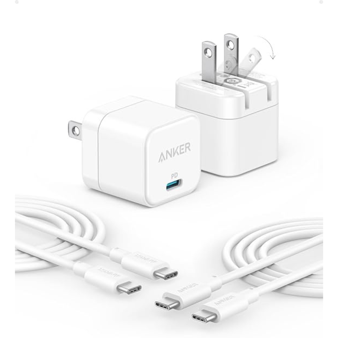 2-Pack Anker 20W USB-C Charger Adapter With USB-C Cable