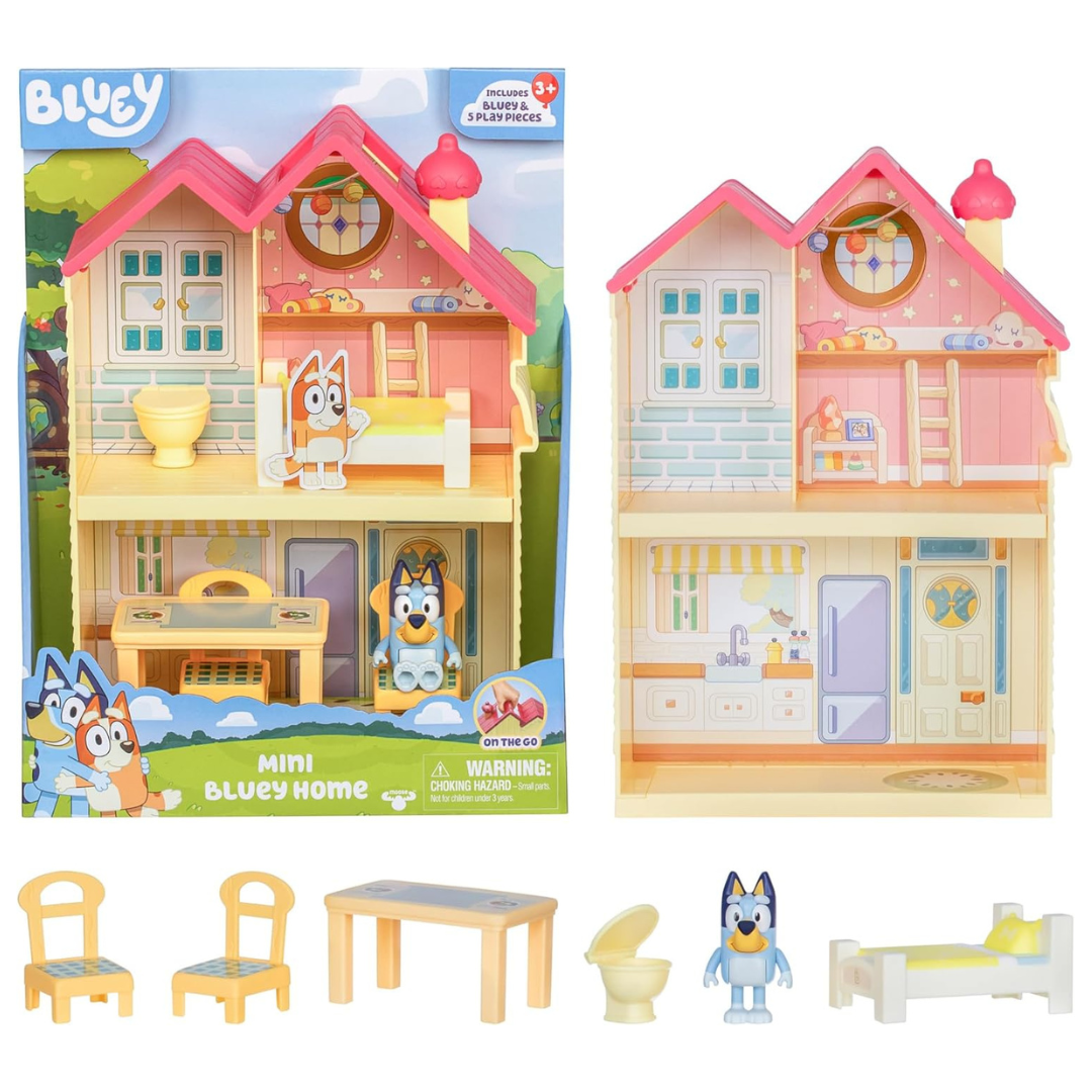 Bluey Mini Home Playset | Compact House Playset With Carry Handle | Includes Figure With 5 Play Pieces