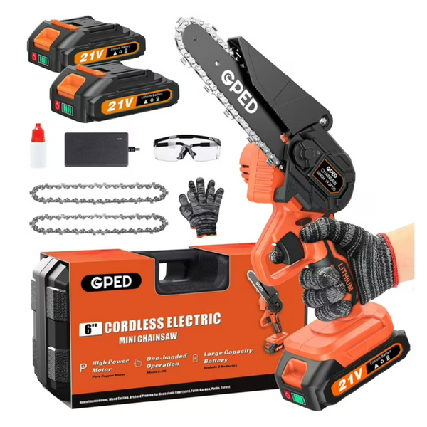 Gped Electric 6 Inch Cordless Handheld Mini Chainsaw With 2 Battery