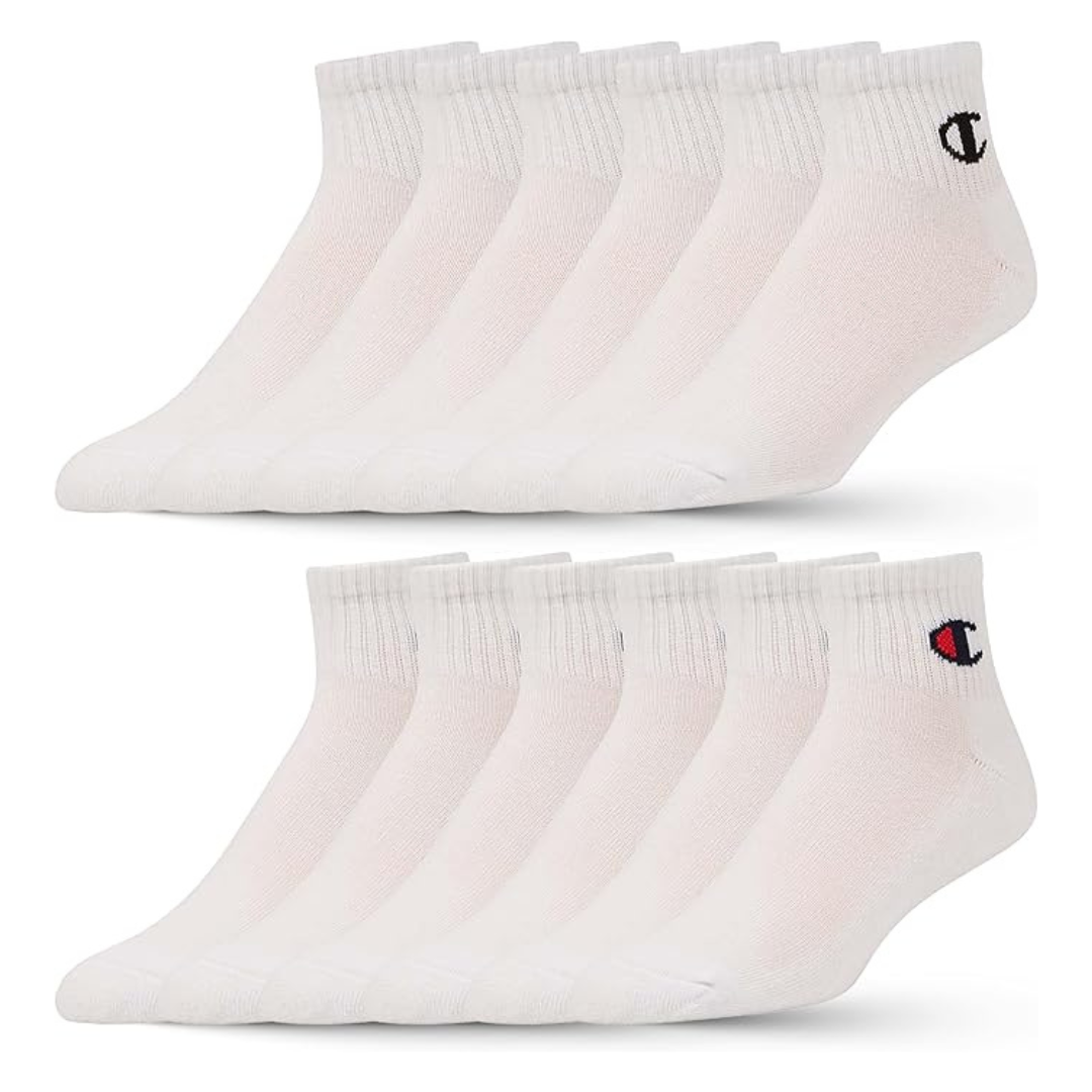 12-Pair Champion Unisex Crew Low Cut No Show Ankle Quarter Socks