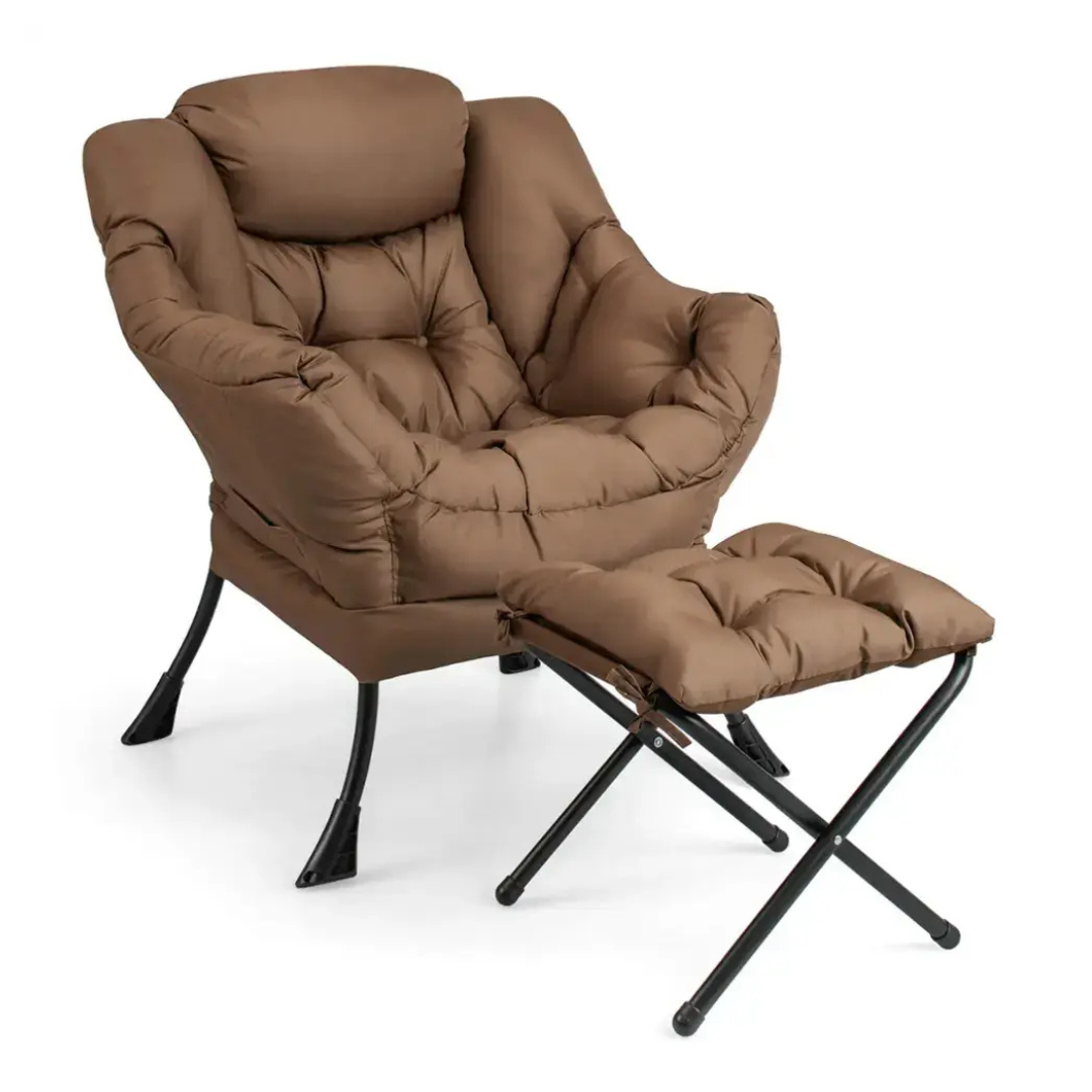 Costway Lazy Sofa Chair With Folding Footrest And Storage Pocket