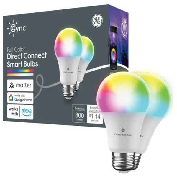 2-Pack GE Cync A19 Smart Matter Compatible LED Light Bulb