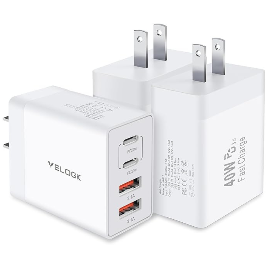 3-Pack 4-Port 40W USB and USB-C Wall Charger Block