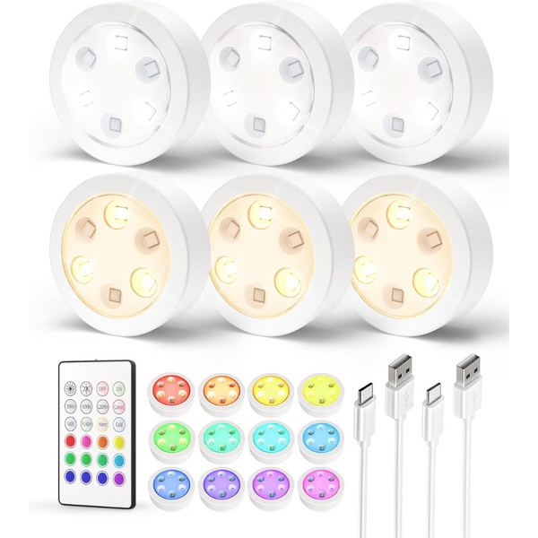 6-Pack Rechargeable 14 Colors Modes LED Under Cabinet Lights with Remote