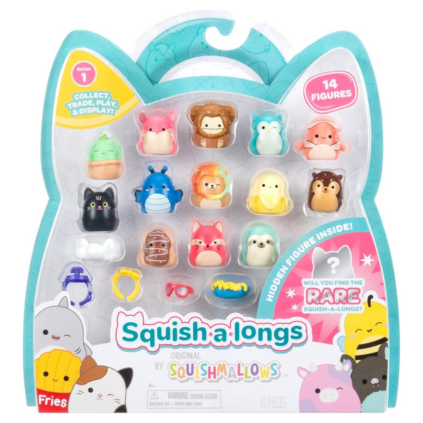 Squish-a-longs 14 Pack -1” Mini-Squish With 4 Accessories, Ring, And Collector’s Guide