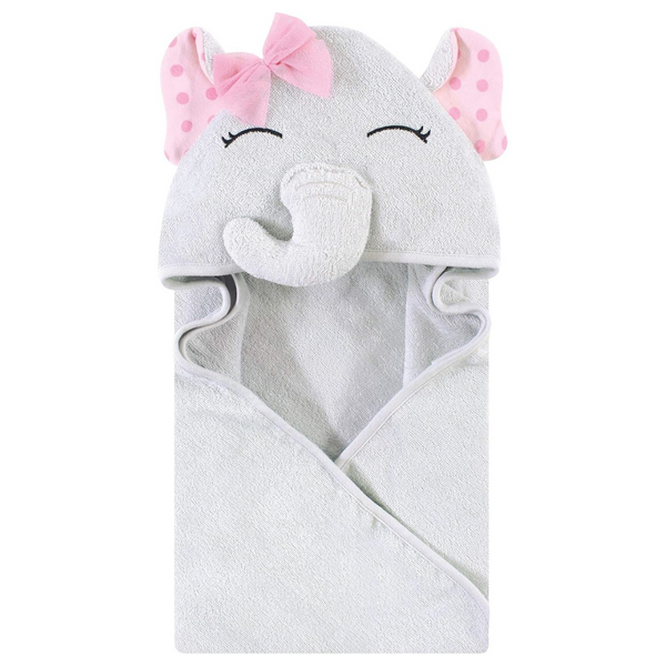 Hudson Baby Unisex Baby Cotton Animal Face Hooded Towel, Pink Dots Pretty Elephant