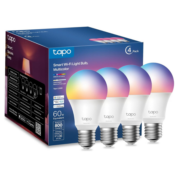 4-Pack TP-Link Tapo L530E Smart Wi-Fi RGBW Dimmable Light Bulbs