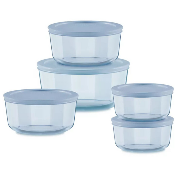 10-Count Pyrex Simply Store Tinted Round Storage Set With Plastic Lids