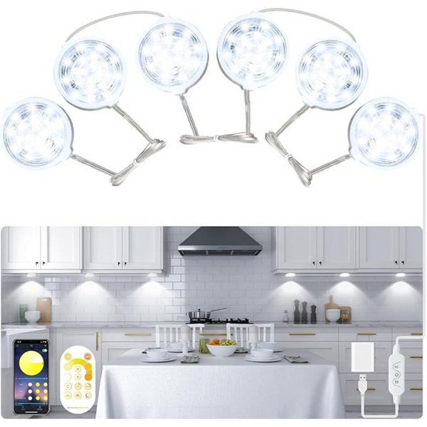 6-Pack Dimmable Multi-White LED Under Cabinet Light W/ APP & Remote