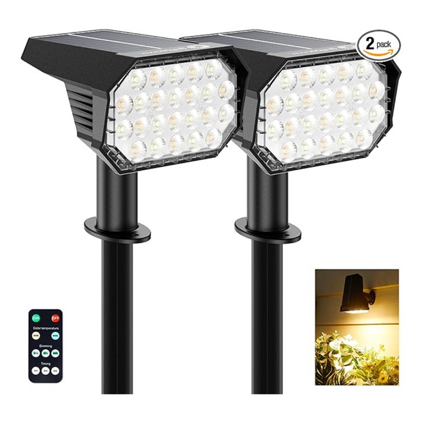 2-Pack Brightown 3 Modes Solar Powered Outdoor Lights With Remote Control