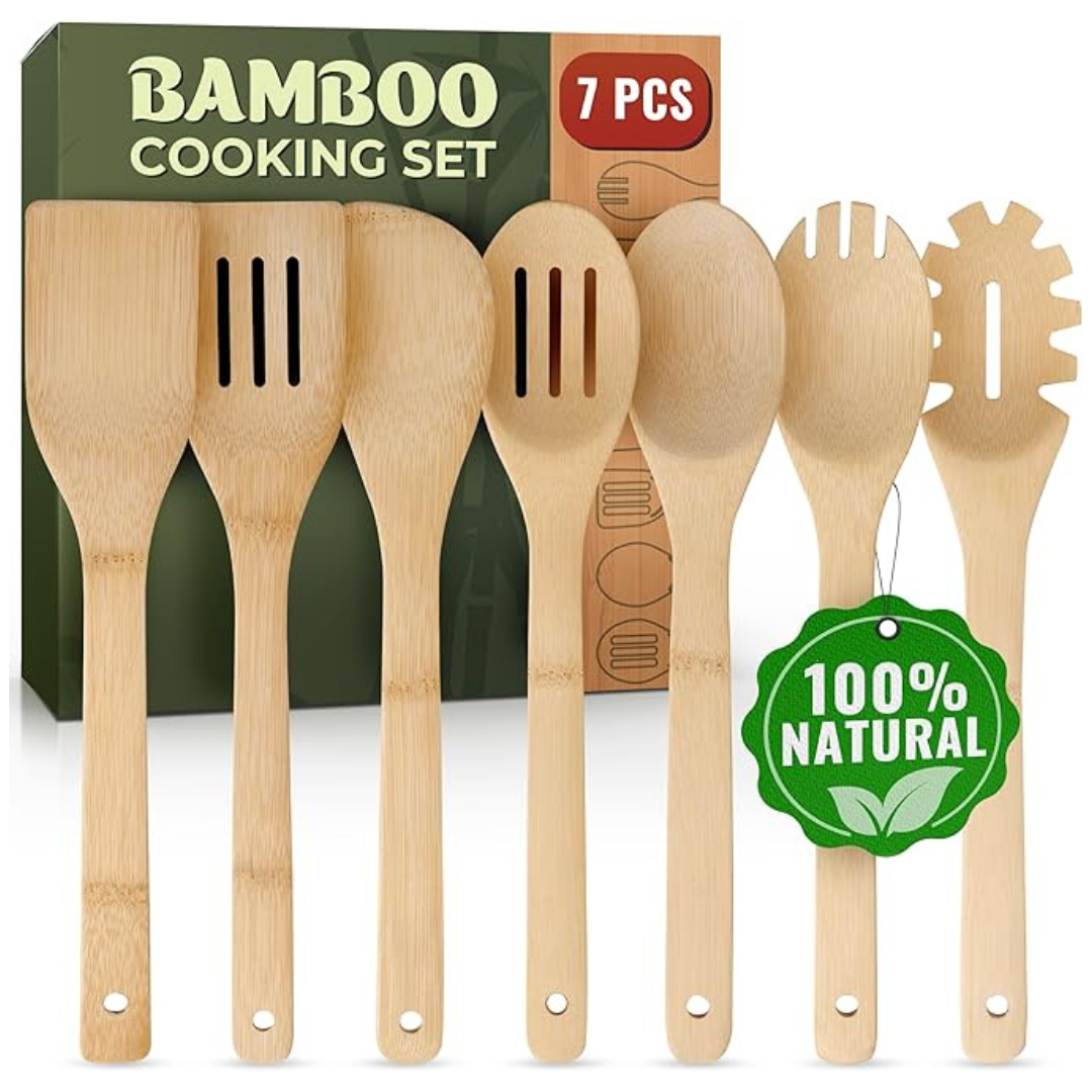 7-Piece Woodenhouse Lifelong Quality Bamboo Utensils Wood Spoons