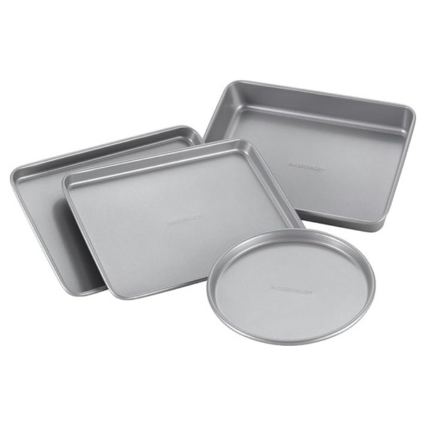 4-Piece Farberware Bakeware Steel Nonstick Toaster Oven Pan Set Baking Set (Gray)