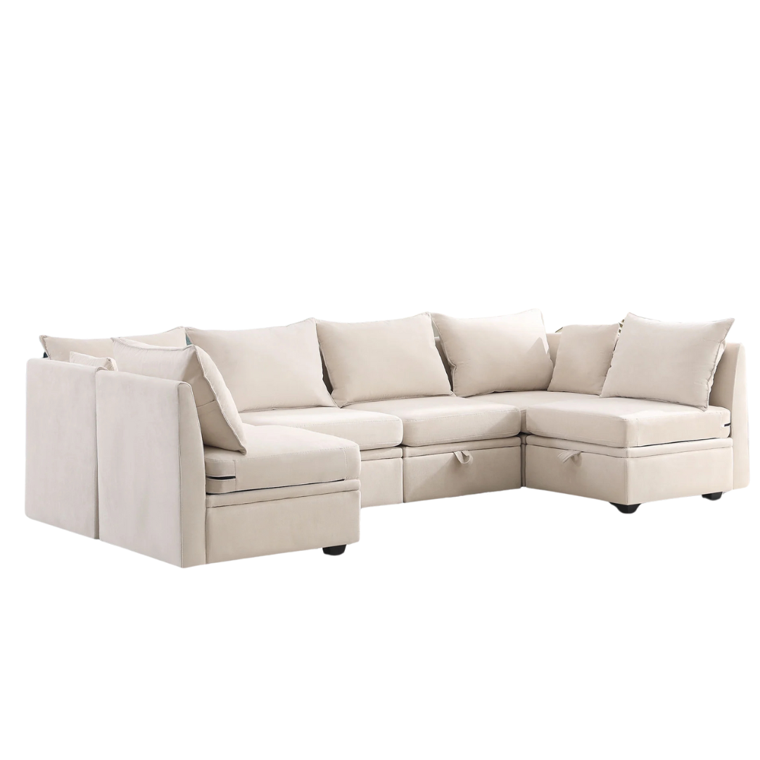 Jonpony 110" Storage Sectional Sofa U Shaped Modular Sectional Sofa