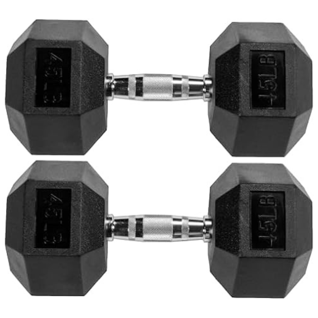 Fitvids Premium Rubber Encased Hex Dumbbell, 45LB Pair