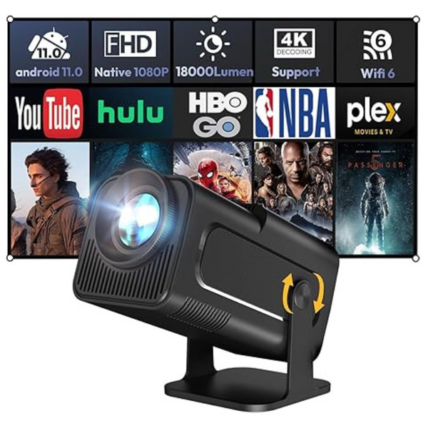 Xgody Gimbal5 1080p 5G WiFi 6 Bluetooth Smart Mini Home Movie Projector