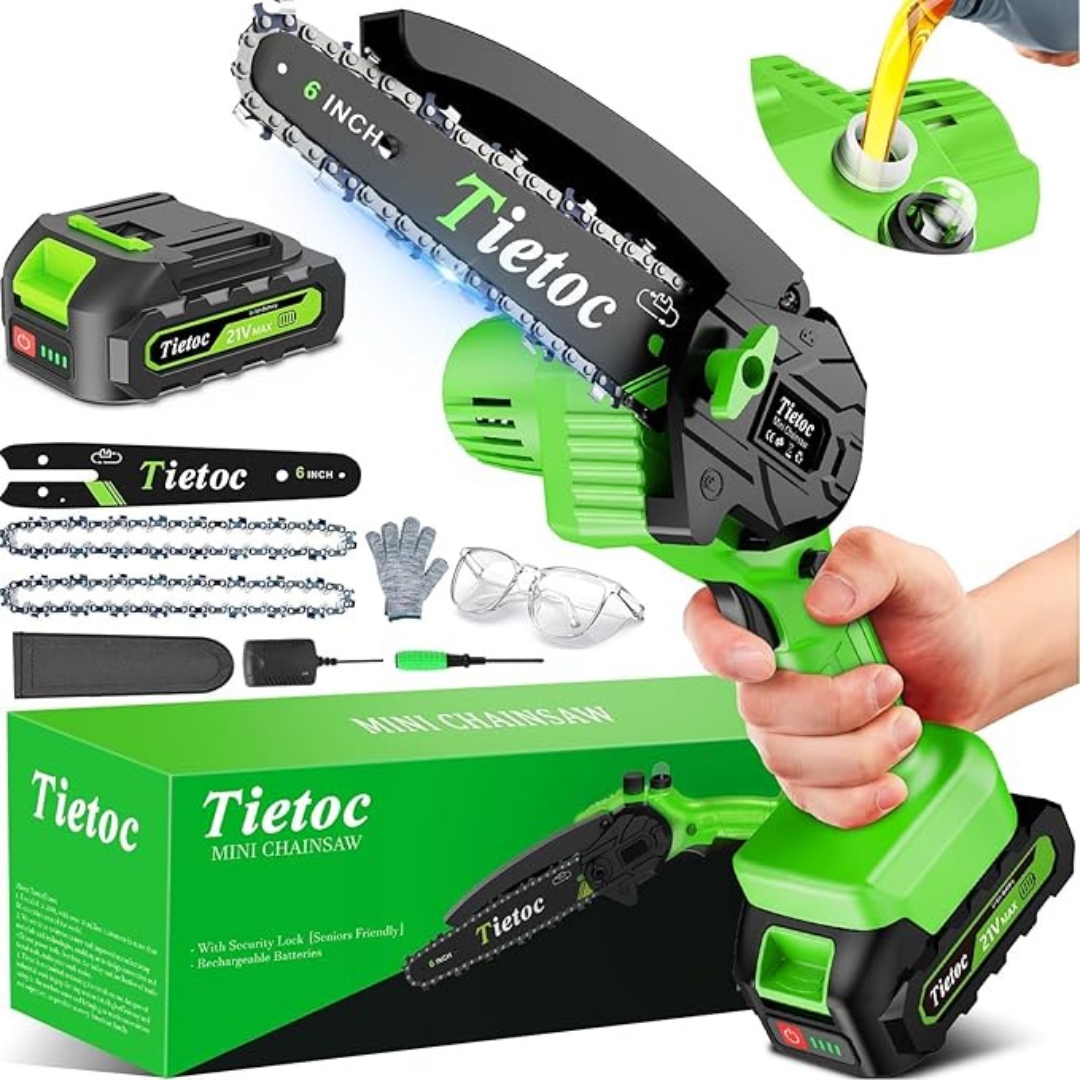 Tietoc Cordless 6 Inch Super Handheld Rechargeable Mini Chainsaw