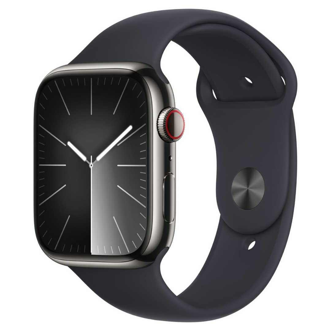 Apple Watch Series 9 [GPS + Cellular 45mm] Smartwatch With Graphite Stainless Steel Case with Midnight Sport Band