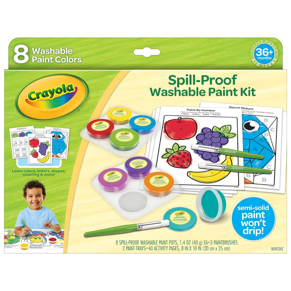 Crayola Spill Proof Paint Set (8ct), Washable Toddler Paint Kit, Includes Brushes, Pots, Activity Pages