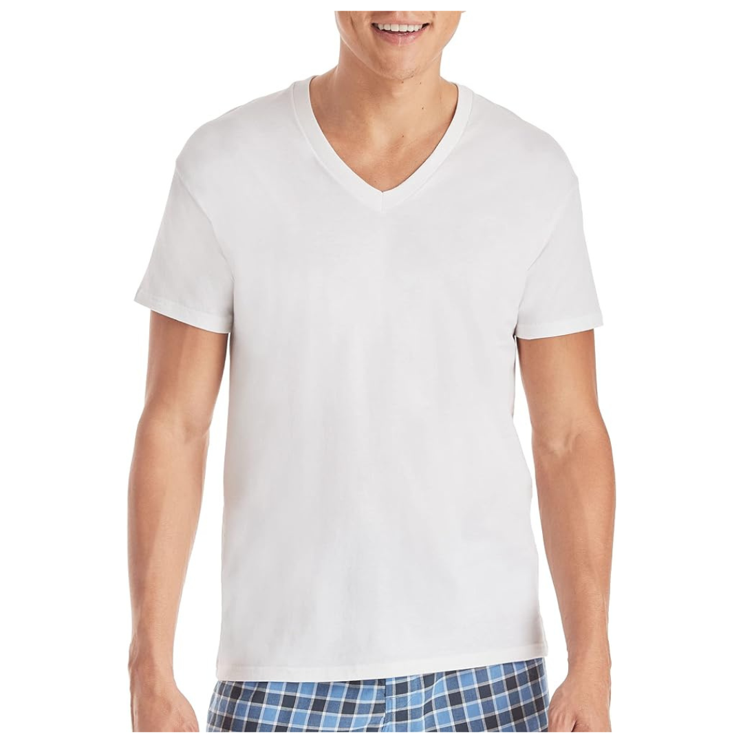 6-Pack Hanes Men's Cotton Moisture-wicking V-neck Tee Undershirts