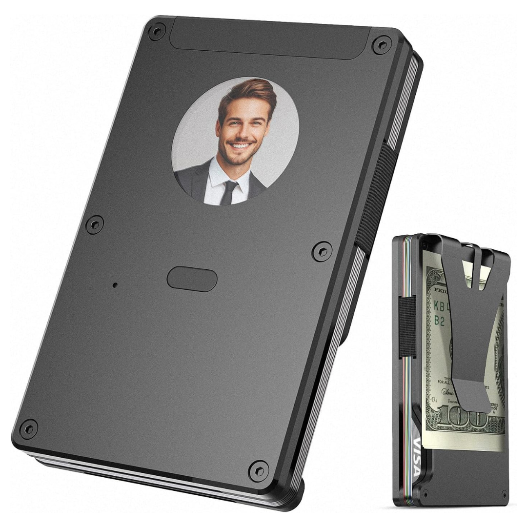 Men's RFID Blocking DIY Slim Minimalist Wallet With Custom E-Ink Screen