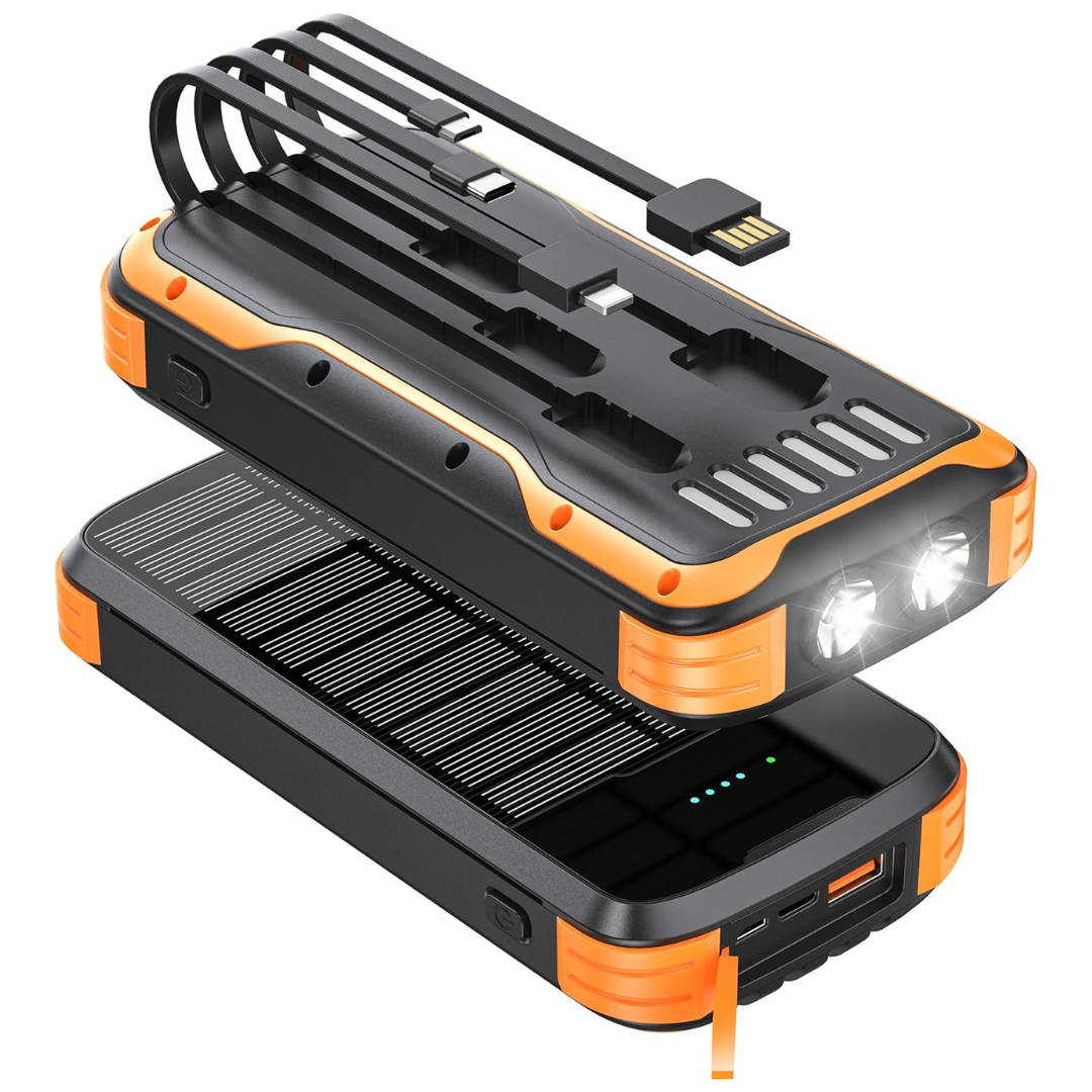 Minrise 40000mAh Solar Power Bank Charger With 4x Built-in Cables