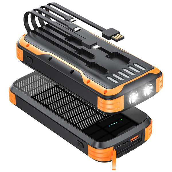 Minrise 40000mAh Solar Power Bank Charger With 4x Built-in Cables