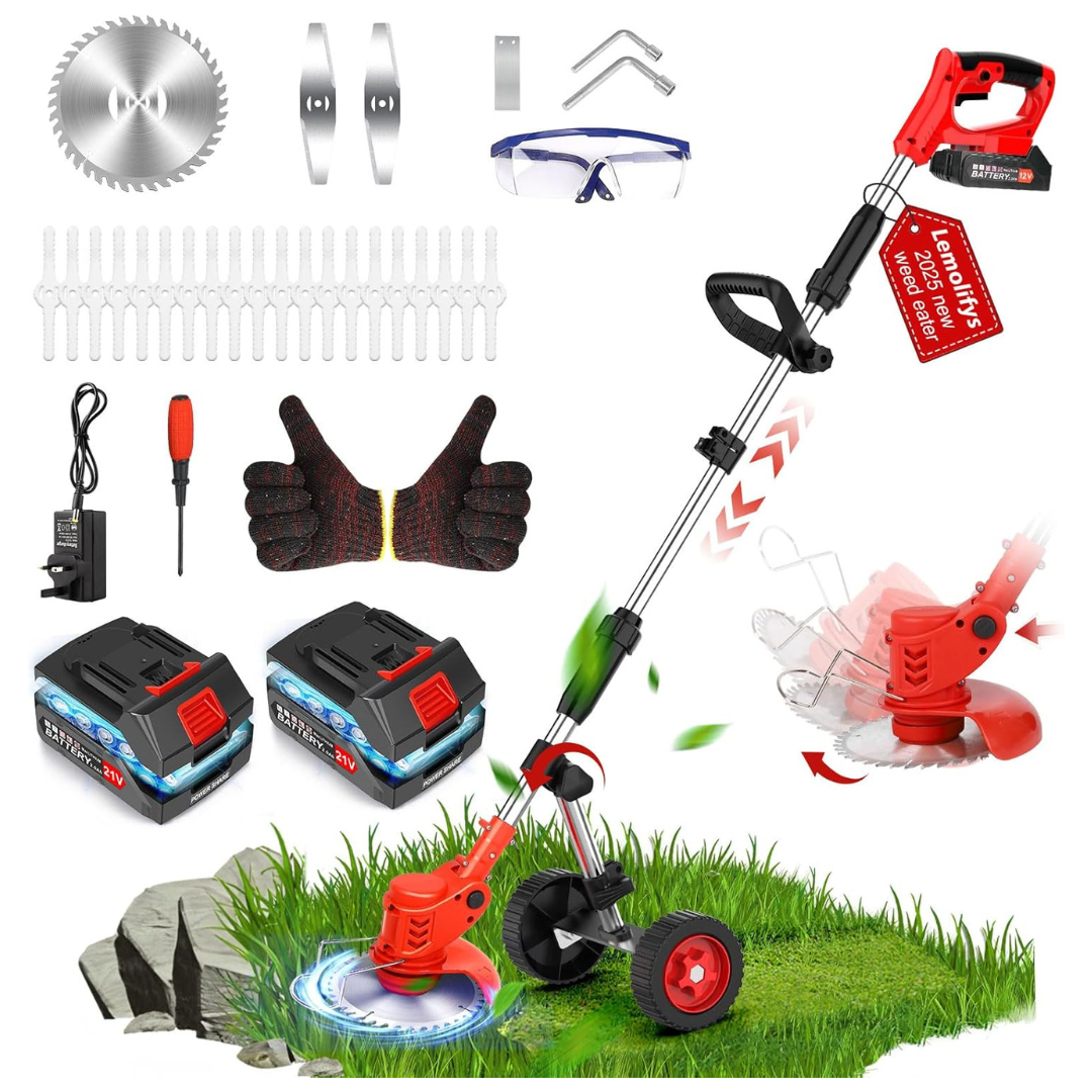 21V 2000mAh 3-in-1 Electric Cordless Weed Wacker With Wheels