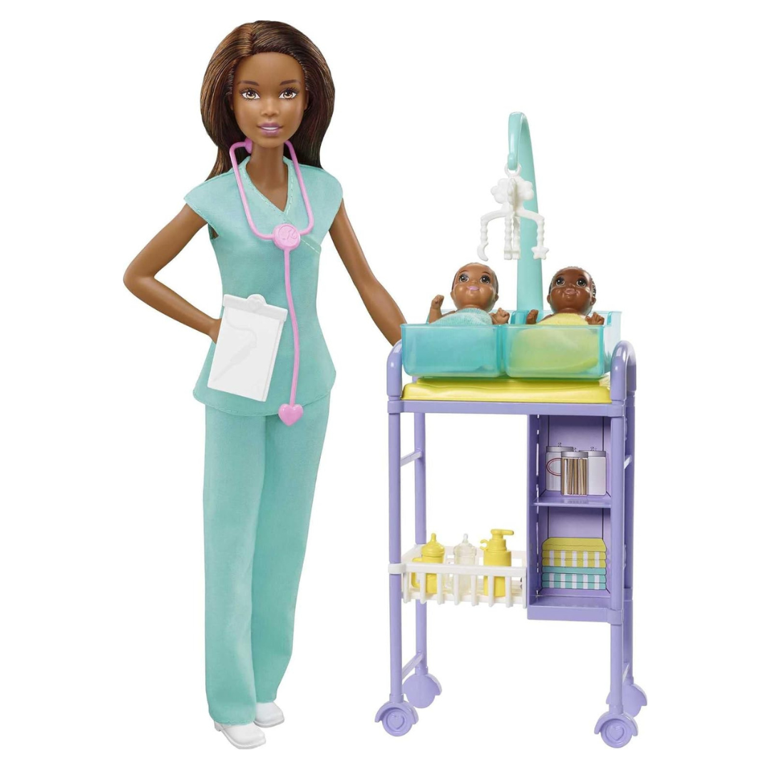 Barbie Careers Baby Doctor Playset With Brunette Doll, 2 Baby Dolls