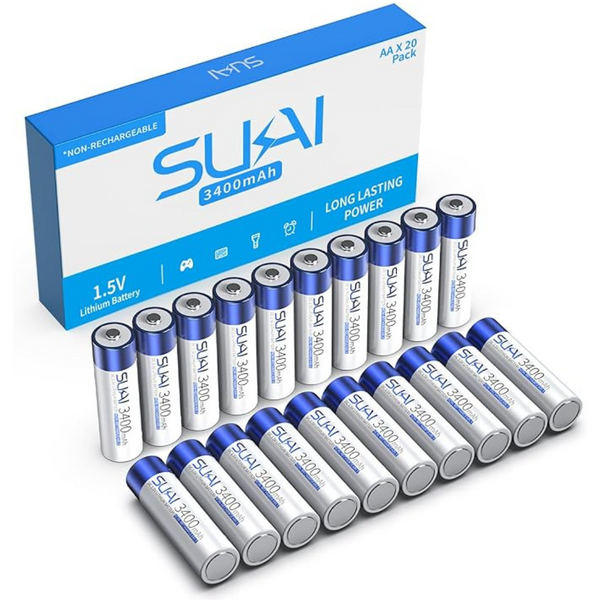 20-Pack Sukai 3400mAh 1.5V Disposable AA Lithium Batteries