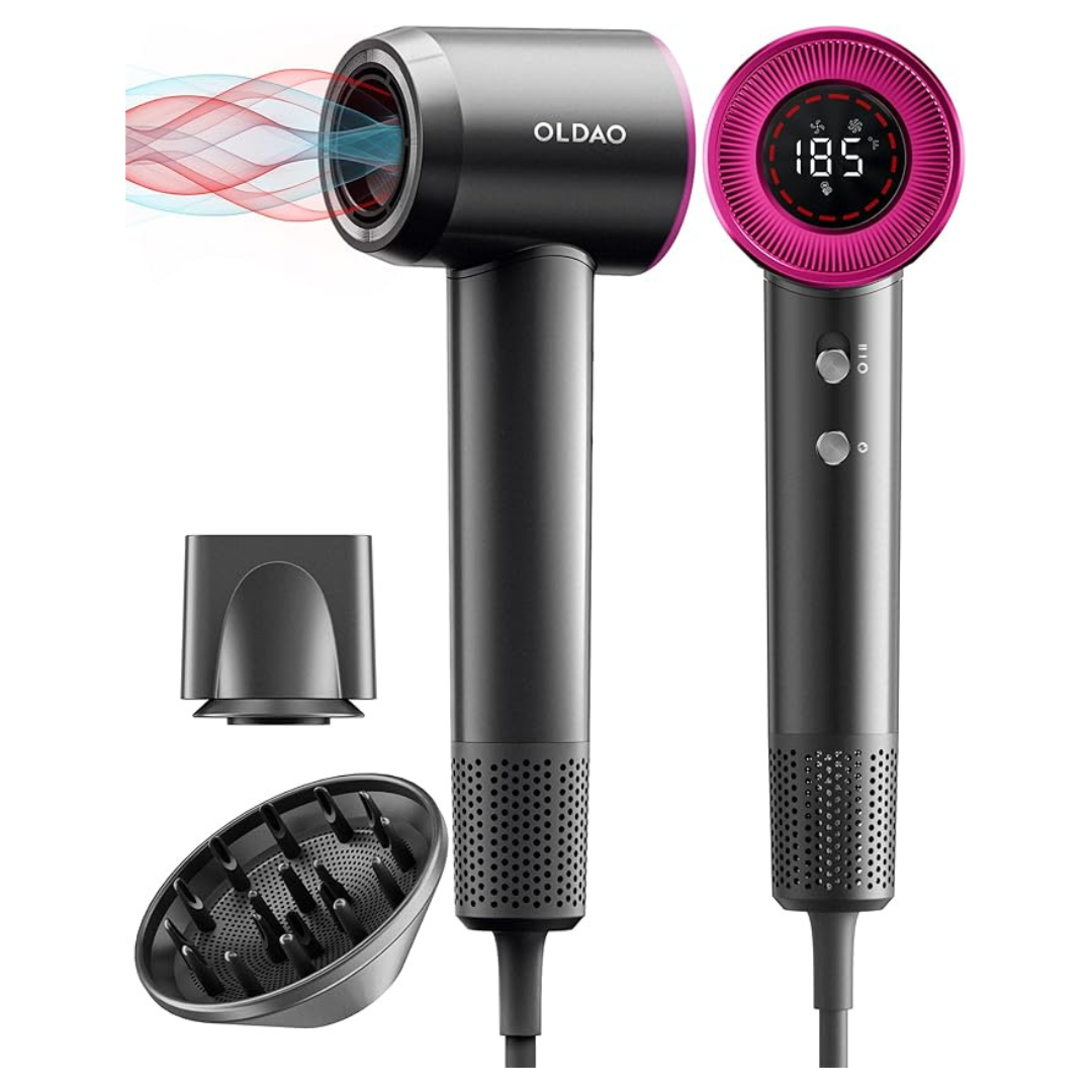 Low Noise Thermo-Control Hair Dryer With Diffuser And Nozzle