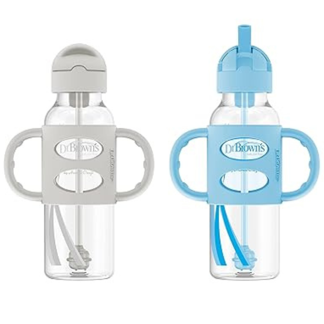 2-Pack Dr. Brown's Milestones Narrow Sippy Straw Bottle, 8 Oz