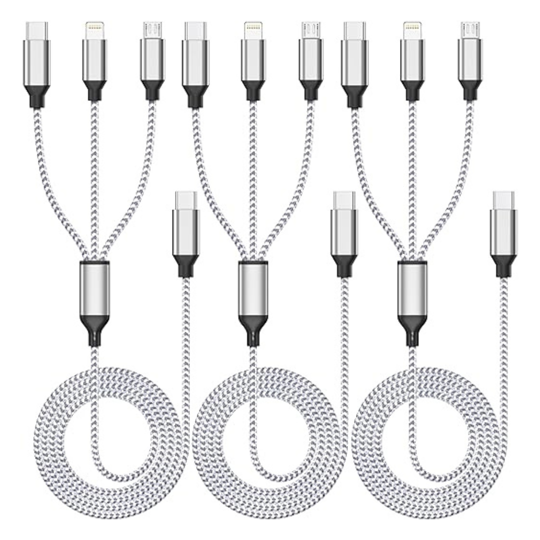 3-Pack Multi USB-C Port 4ft 3 In 1 Charging Cable