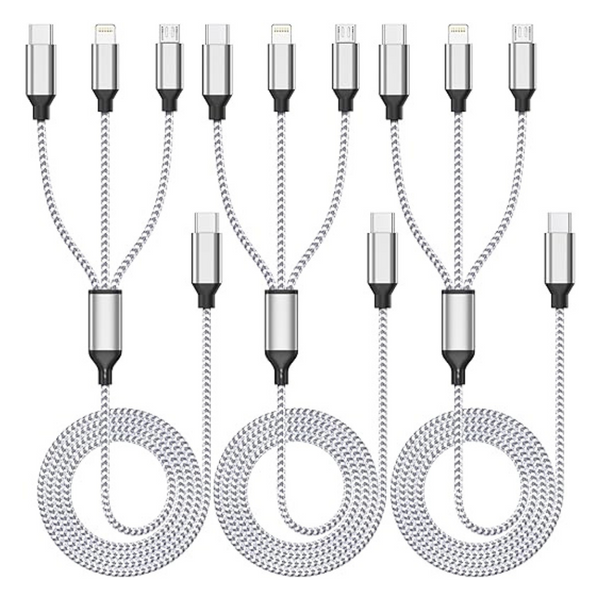 3-Pack Multi USB-C Port 4ft 3 In 1 Charging Cable