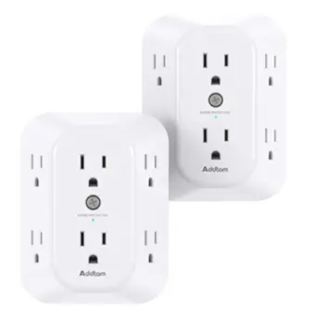 2-Pack Addtam 6-Outlet 1800J Surge Protector Wall Outlet Extender