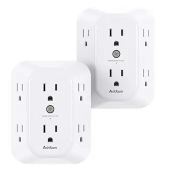 2-Pack Addtam 6-Outlet 1800J Surge Protector Wall Outlet Extender