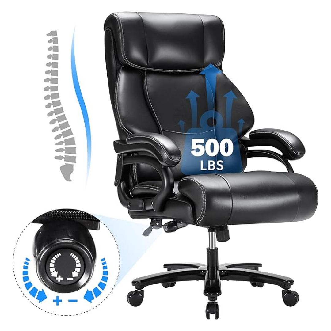 Huatean Home Big And Tall Heavy Duty Office Chair (Shiny Black)