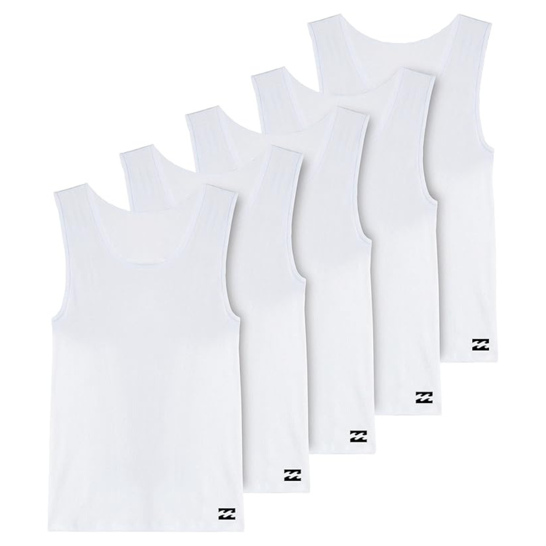 5-Pack Billabong Men's Classic Ribbed Cotton Lightweight Tank Undershirts