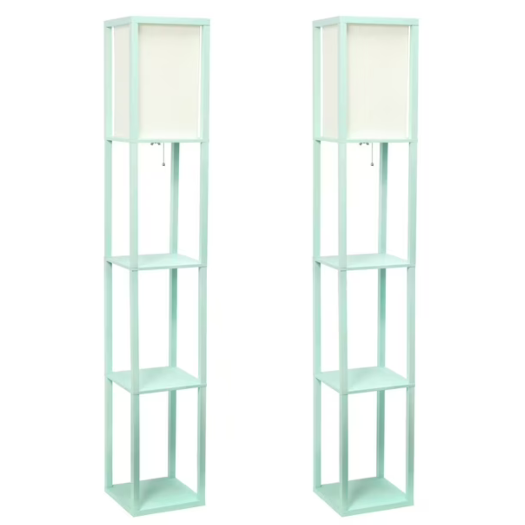 2-Pack Simple Designs Three Shelf Etagere Organizer Storage Floor Lamp