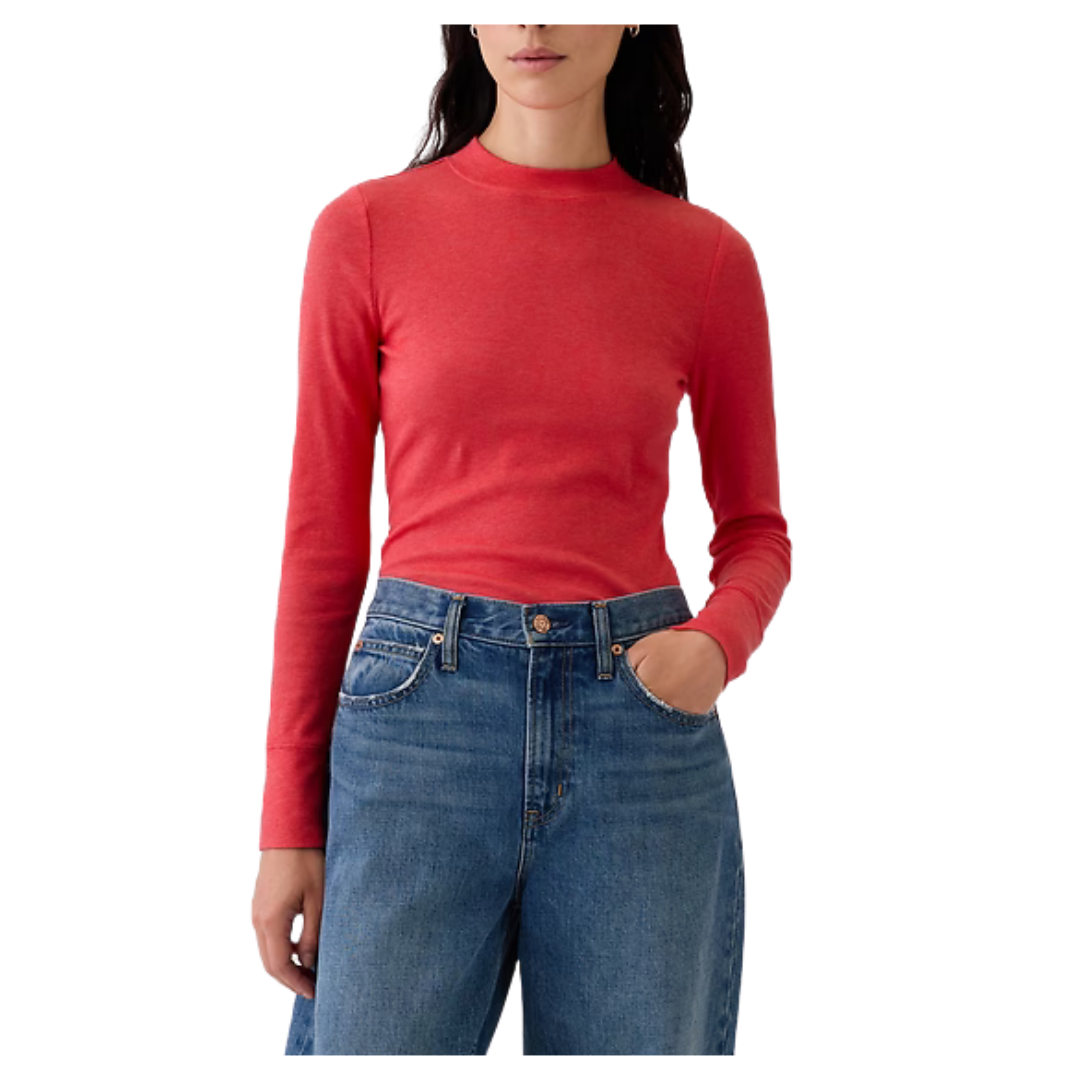 Gap Women's Essential Rib Mockneck T-Shirt (Modern Red)